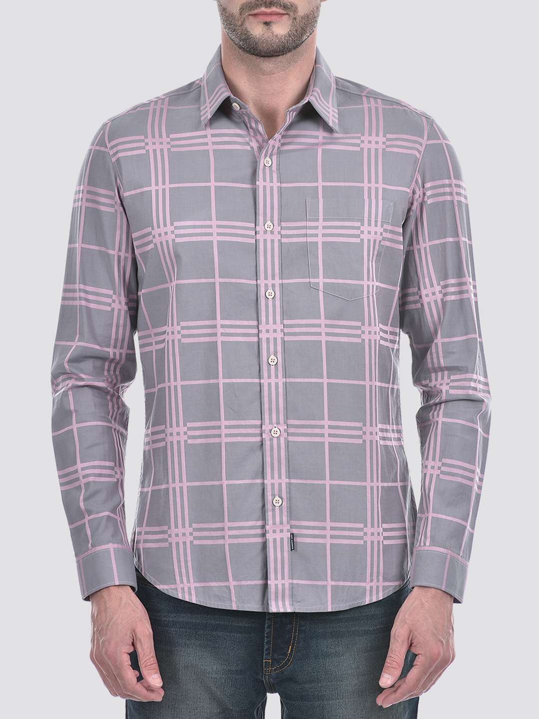 Numero Uno Men Checks Grey Slim Fit Shirt